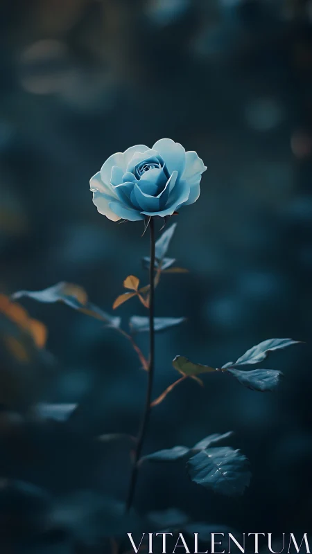 Cerulean Rose with Selective Focus Against Moody Dark Background.