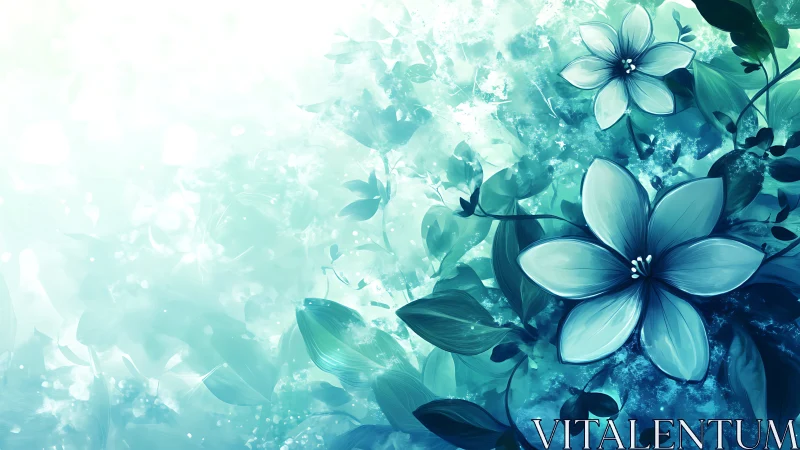 Ethereal Turquoise Flowers in Watercolor Dream.