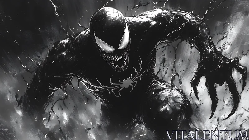 Symbiotic antihero lunges forward in inky monochrome fury.