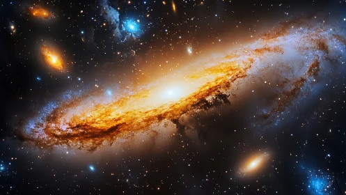 Spiral galaxy rendered with high dynamic range nebular dust gradients