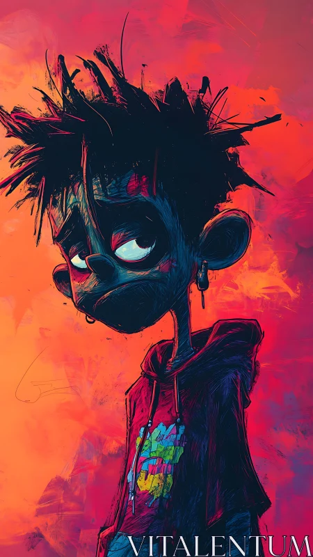 Expressive streetwear character in neon digital painting style.