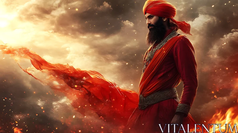 Fiery sky warrior wrapped in glowing ember-red robes.