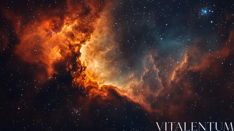 Fiery orange nebula arcs through dense star field void