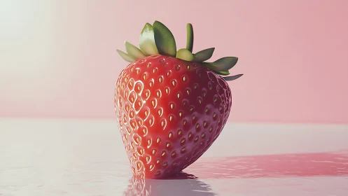 Hyperreal 3D strawberry model under soft pink studio lighting