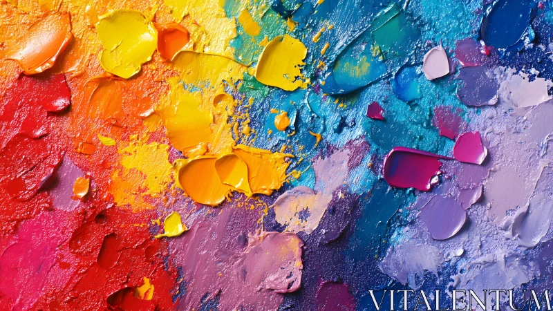 Vibrant abstract oil painting with textured rainbow palette.