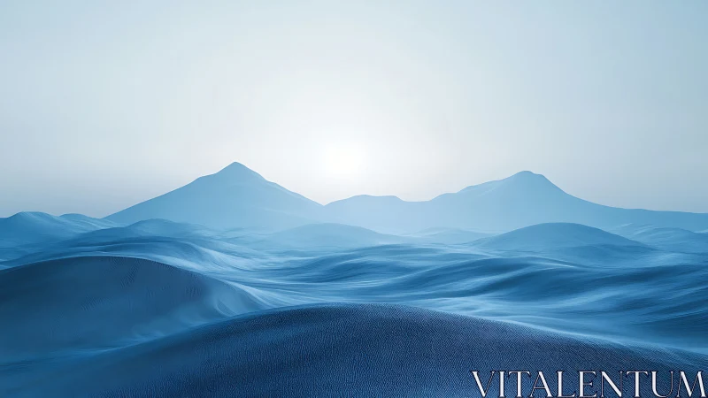 Frozen blue dunes under soft polar sunrise light.