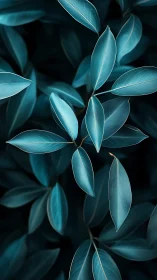 Cyan-toned elliptical leaves form high-contrast botanical pattern