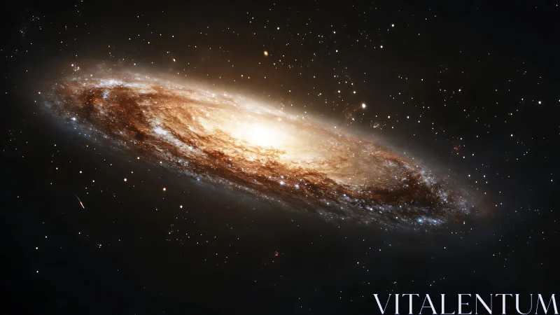 Edge-on spiral galaxy rendered with dense stellar population gradients