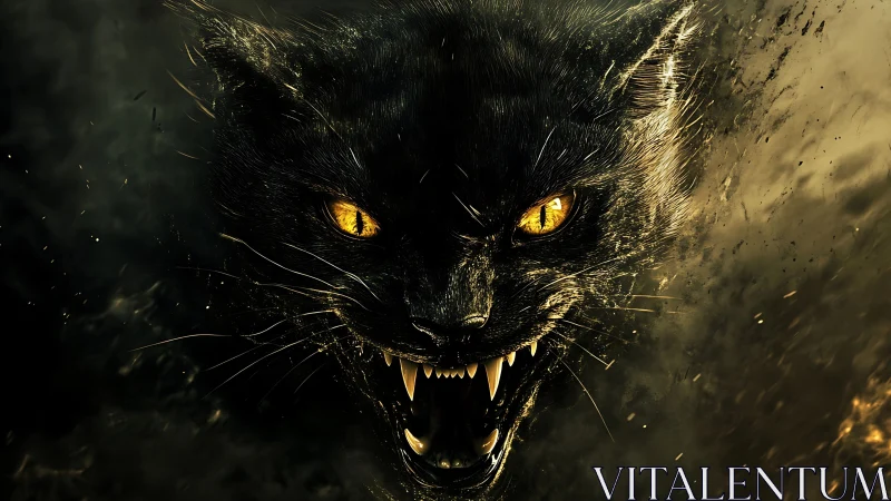 Midnight panther spirit erupts with molten golden glare