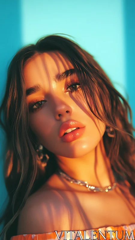 Close portrait of young woman in warm directional light.