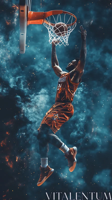 Stellar slam dunk where hoops and galaxies collide in play.