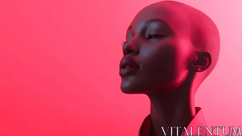 Elegant woman in profile with neon pink lighting, modern portrait.