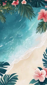 Tropical Paradise: Where Pink Blooms Meet Turquoise Shores.