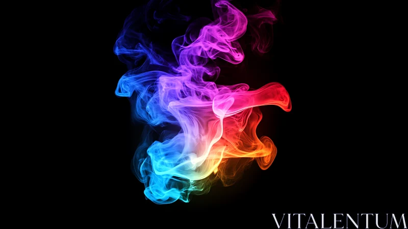 Vibrant multicolor smoke swirl on deep black background.