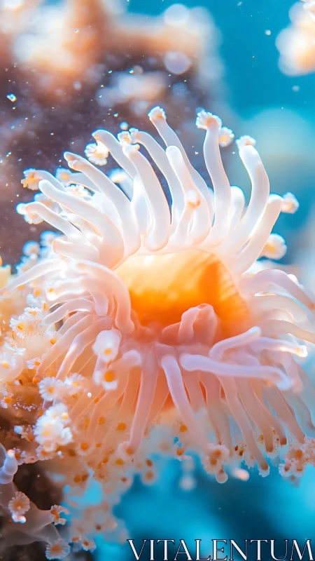 Underwater coral polyp macro with translucent pastel tentacles.