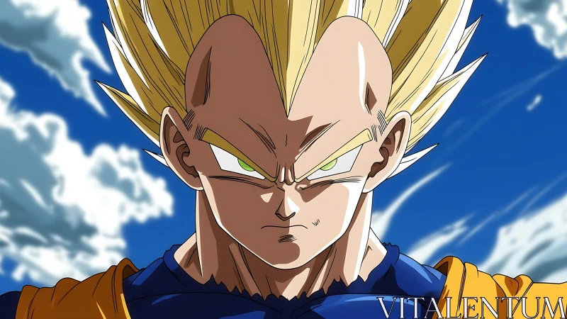 Golden haired anime warrior in close frontal portrait view.