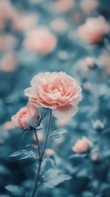Shallow-depth botanical portrait depicting blush-toned peony with selective focus rendering