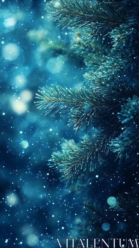 Pine needles whisper quietly through swirling winter starlight
