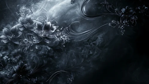 Midnight silver blossoms drifting through haunted smoke.