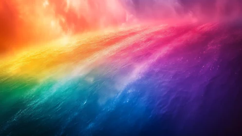 Prismatic tide arcs across a cosmic ocean of liquified light.