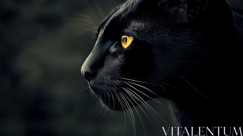 Black Cat Profile with Golden Eyes Piercing Darkness