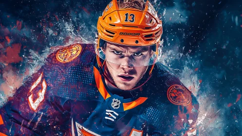 Hockey player portrait rendered in dynamic digital painting