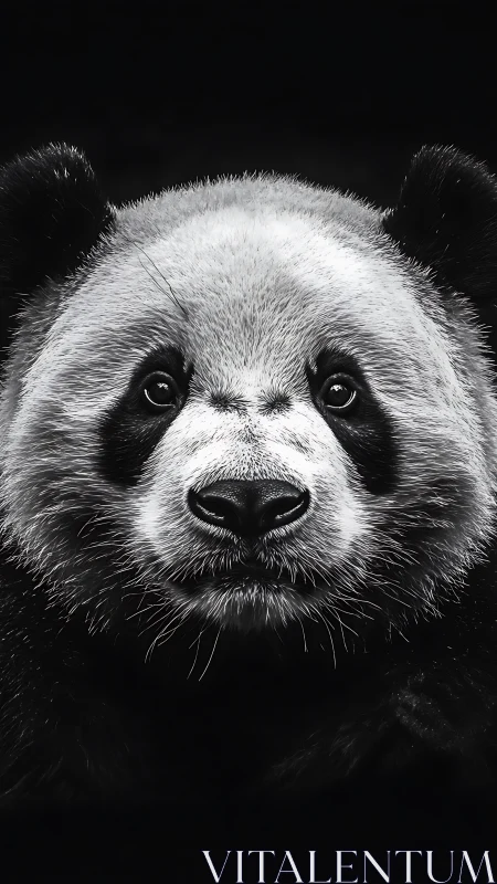 Monochrome frontal panda portrait with hyperreal fur detail