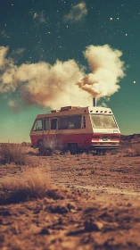 Stargazing camper van rests under a dreamy desert sky