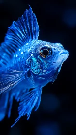 Blue tropical fish rendered in high detail against darkness.