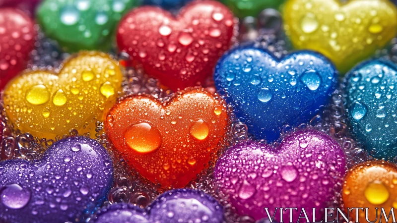 Multicolored Resin Hearts with Liquid Droplet Surface Texture.