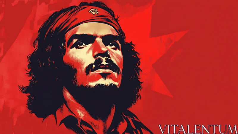 Revolutionary portrait in red tonal posterized contrast.