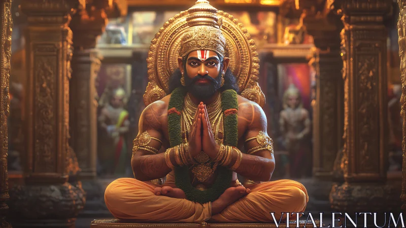 Regal yogic deity in ornate golden shrine rendered photorealistically
