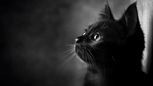 Black Cat Profile in Monochrome Studio Lighting