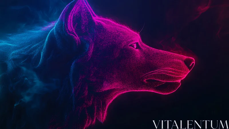 Neon edge-lit wolf profile rendered with particle glow contours
