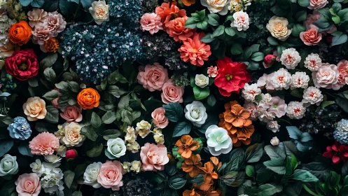 Overhead Garden Arrangement with Mixed Bloom Colors.