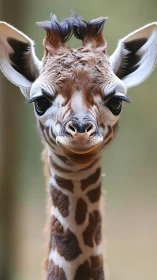 Playful young giraffe gazes ahead with bright, curious eyes.