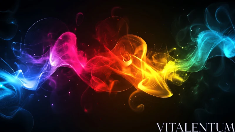 Vibrant rainbow smoke swirls glow across a dark void