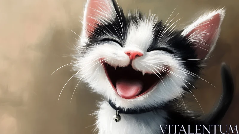 Pure Joy: A Black and White Cat's Blissful Smile.