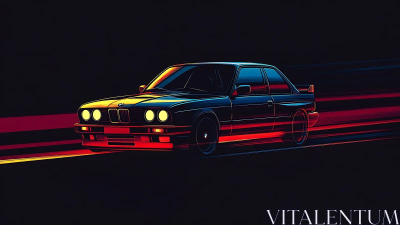Retro sports coupe glows with neon velocity lines.