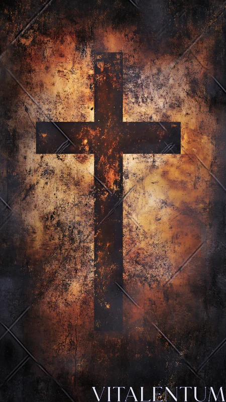 Weathered rustic cross glowing in warm, gentle light.