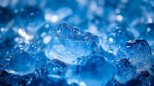 Glistening blue ice captures light in a vivid close-up scene.