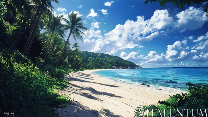 Tropical Coastline Paradise Beach Rendered in Digital Art.
