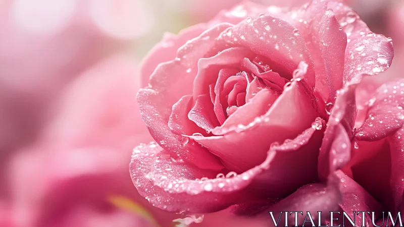 Pink Rose with Dewdrops. Macro Photography Study.