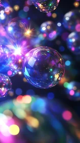 Dreamy rainbow bubbles floating in a soft cosmic glow.