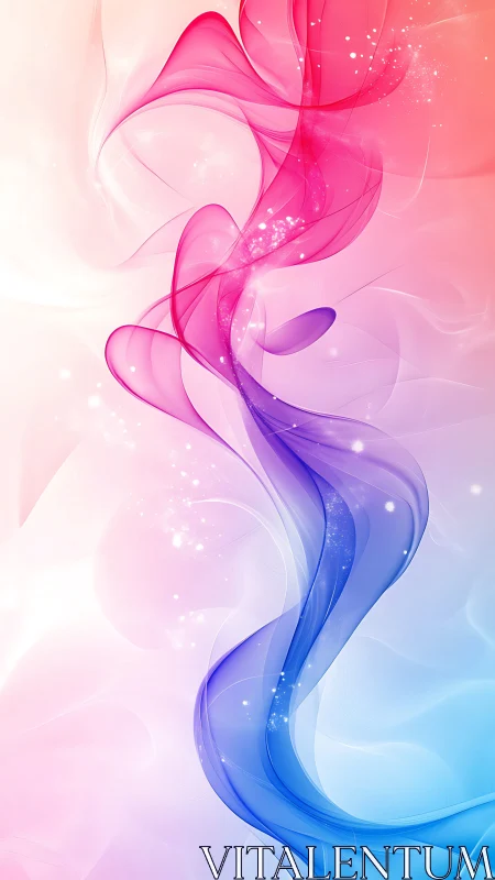 Billowing pink and blue light ribbons dance in gentle color