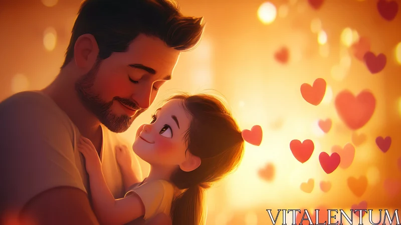 Romantic Embrace Beneath Golden Bokeh Hearts.