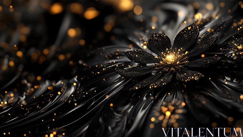 Parametric black lotus with luminous particulate gold core.