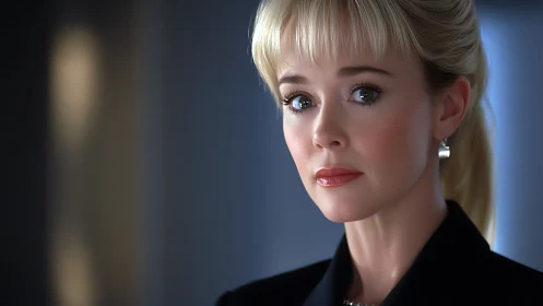 Soft-lit corporate portrait of blonde woman in profile.