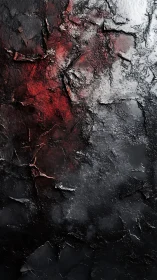 Textured cracked surface shows red, gray and black regions