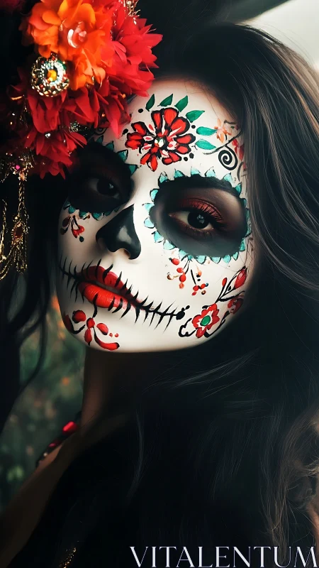 Sugar skull gaze turns silence into a painted celebration